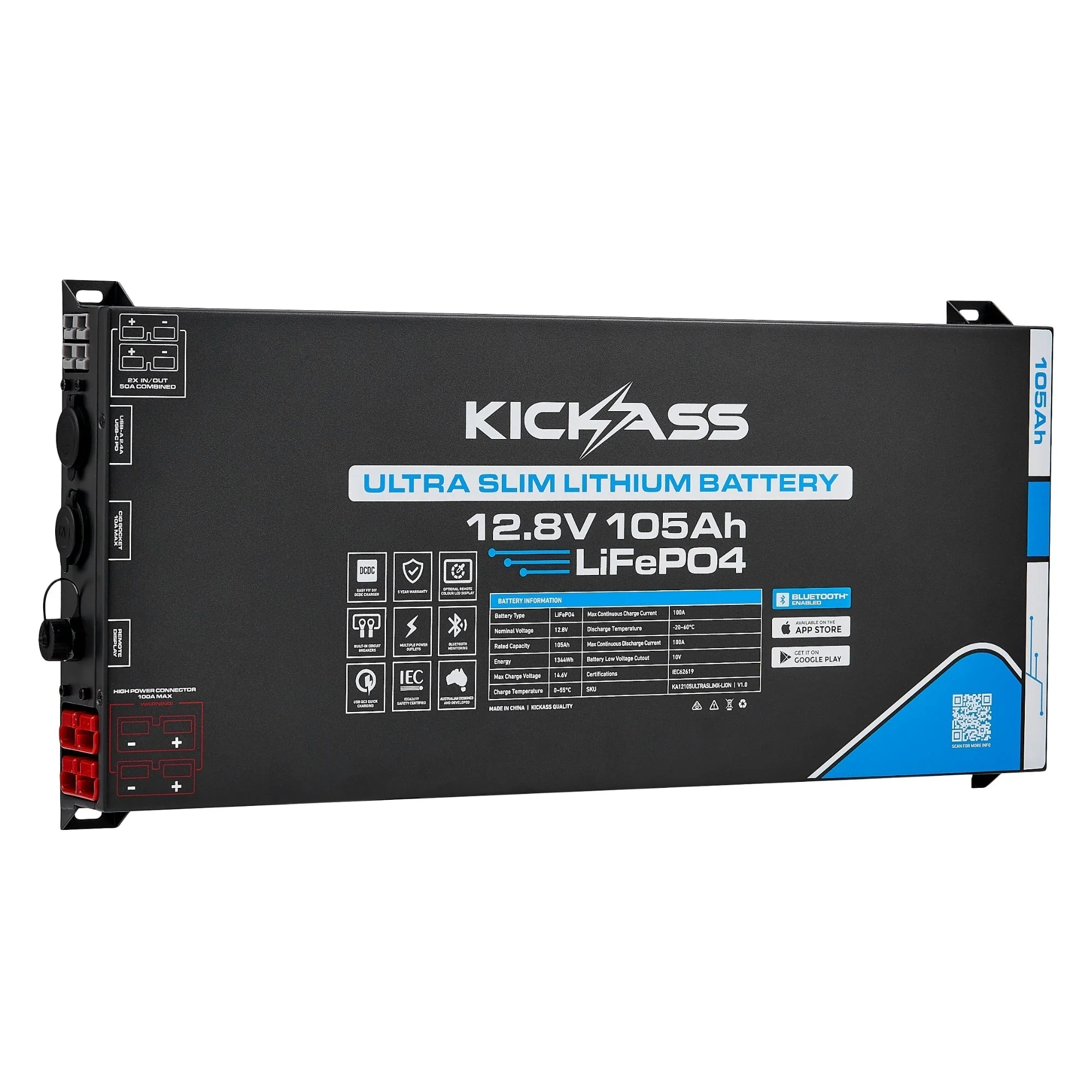KickAss 12V 105Ah Ultra Slimline Lithium Essentials Dual Battery Kit with 25A DCDC Charger and Wiring Kit - Image 2