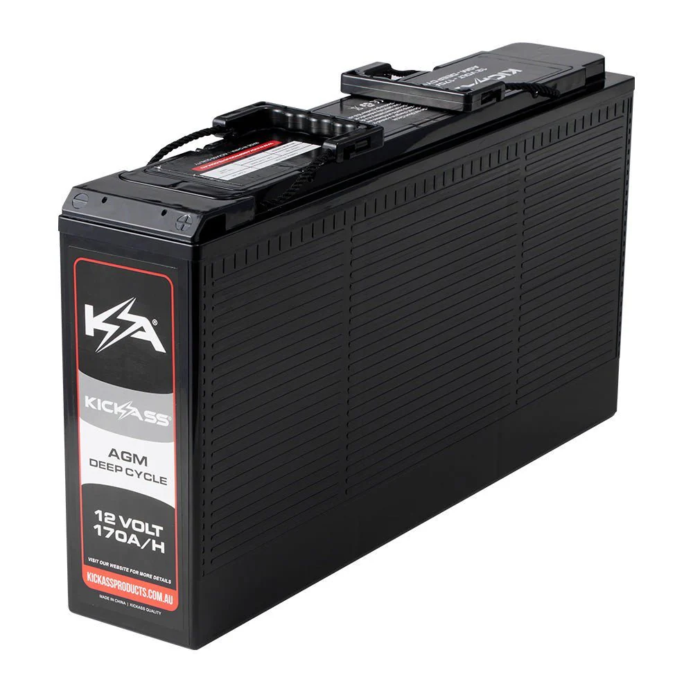 KickAss 12V 170Ah Slimline AGM Essentials Dual Battery Kit with 25A DCDC Charger, Battery Tray, Wiring Kit, Accessory Panel and Maxi Fuse Holder - Image 2