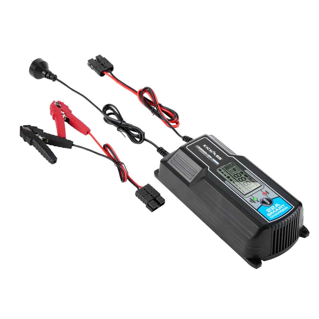 KickAss 12V 22Amp ACDC 9 Stage Smart Battery Charger For Lead Acid, AGM & Lithium Batteries