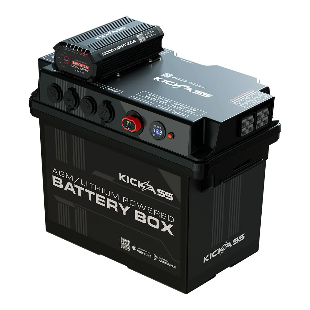 KickAss Battery Box with 25A DCDC Bundle with 120Ah Lithium Battery, Wiring Kit, 32A Charger, USB Charger and Extension Lead - Image 2