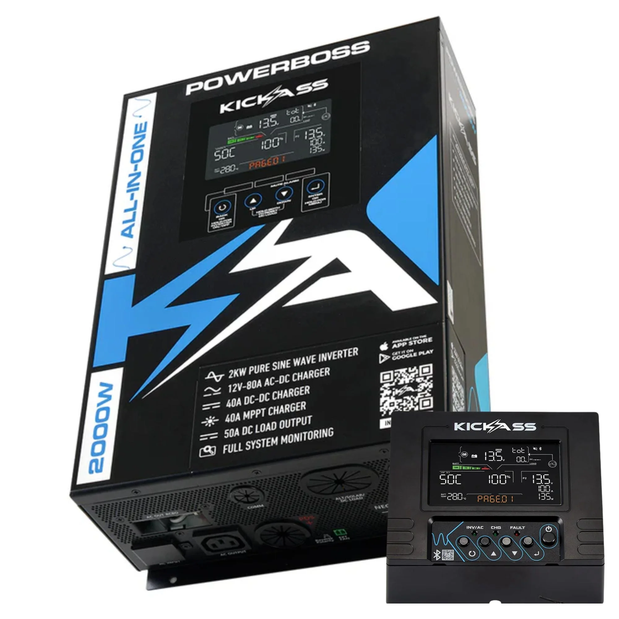KickAss PowerBoss 2000W All-in-One Power System with Bluetooth, Remote Display and Plug & Play Kit